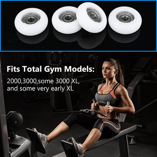 Gym Replacement Wheel Fits for Total Gym Models 2000, 3000, Some 3000 XL, and a Few Very Early XL,Upgraded Set of 4 Rollers Kit