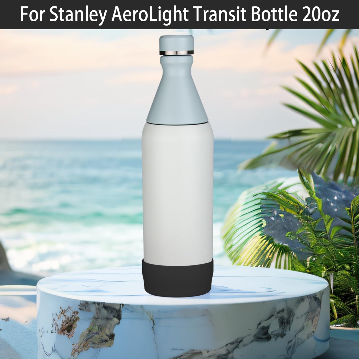 2PCS Silicone Water Bottle Boot for Stanley All Day Slim Bottle 20oz, Anti-Slip Protective Sleeve Bottom Bumper Protector for Stanley AeroLight Transit Bottle (Black)