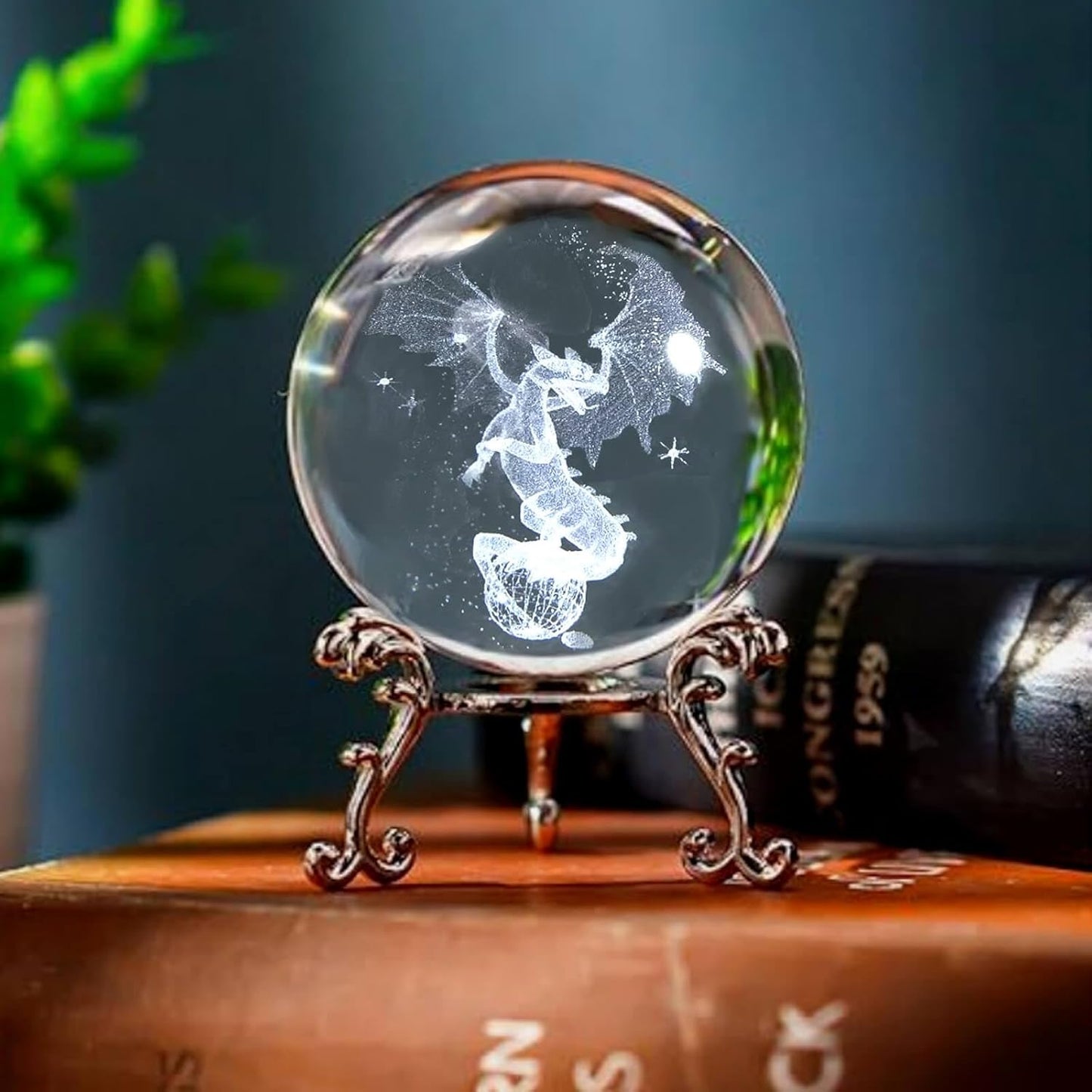3D Dragon Crystal Ball Paperweight, 60mm Laser Engraved Dragons Figurines Glass Sphere Decorative Balls with Stand, Crystal Dragon Gifts for Women Men Kids (Dragon-New)