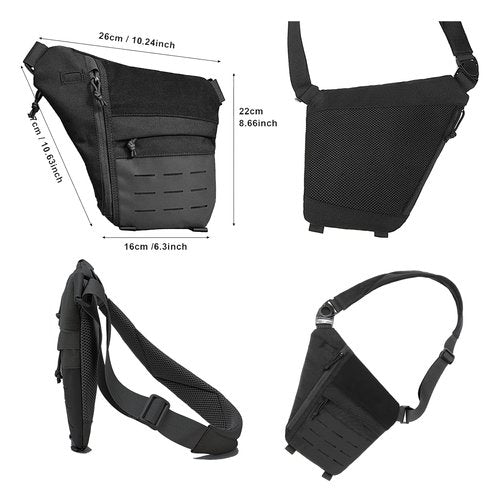 ONE WVW PIN Crossbody Sling Gun Bag Shoulder Chest Bag&Pack Concealed Carry of Handgun, Tactical Valcen Personal Pocket for Pistol Men Travel Hiking Tactical Keychain Carabiner Included
