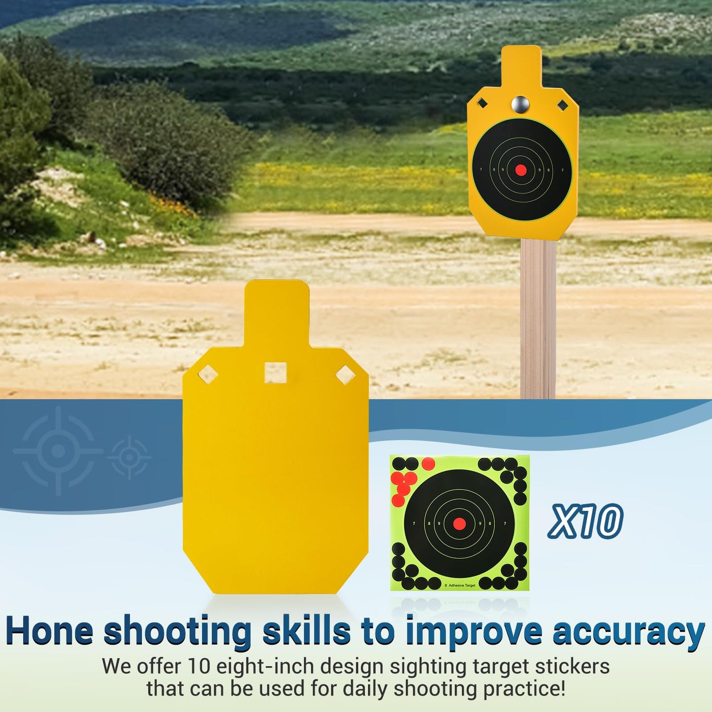 GADFISH 7" x 12" AR500 Steel Targets for Shooting with T Post Target Hanger, 1/2 Inch Thick Steel Target, 2 Mounting Options, Neon Yellow Color