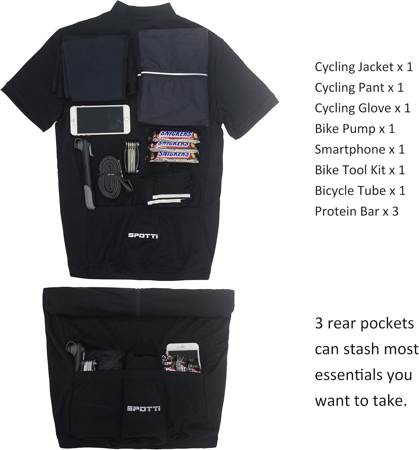 Spotti Men's Cycling Bike Jersey Short Sleeve with 3 Rear Pockets- Moisture Wicking, Breathable, Quick Dry Biking Shirt