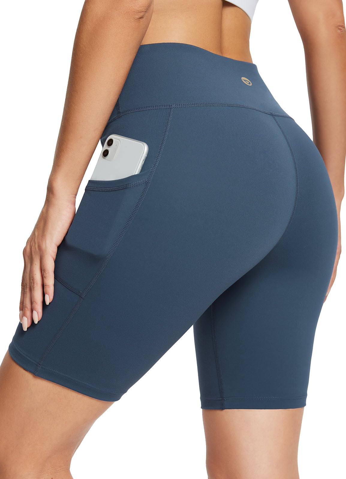 baleaf Biker Shorts Women Yoga Gym Workout Spandex Running Volleyball Tummy Control Compression with Pockets Soft 8" Blue XXXL