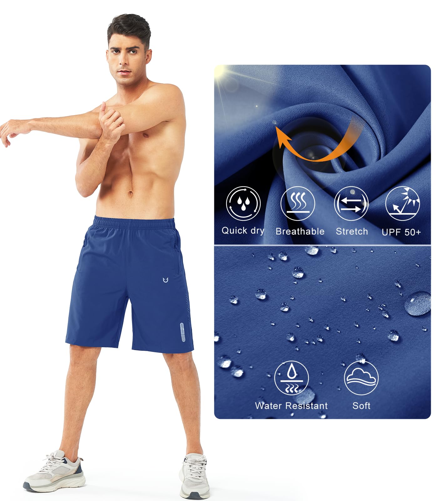 NORTHYARD Men's Athletic Running Shorts Gym Workout 7"/9"/5" Quick Dry Lightweight Sports Basketball Tennis 3 Zipper Pockets ROYALBLUE-9inch M
