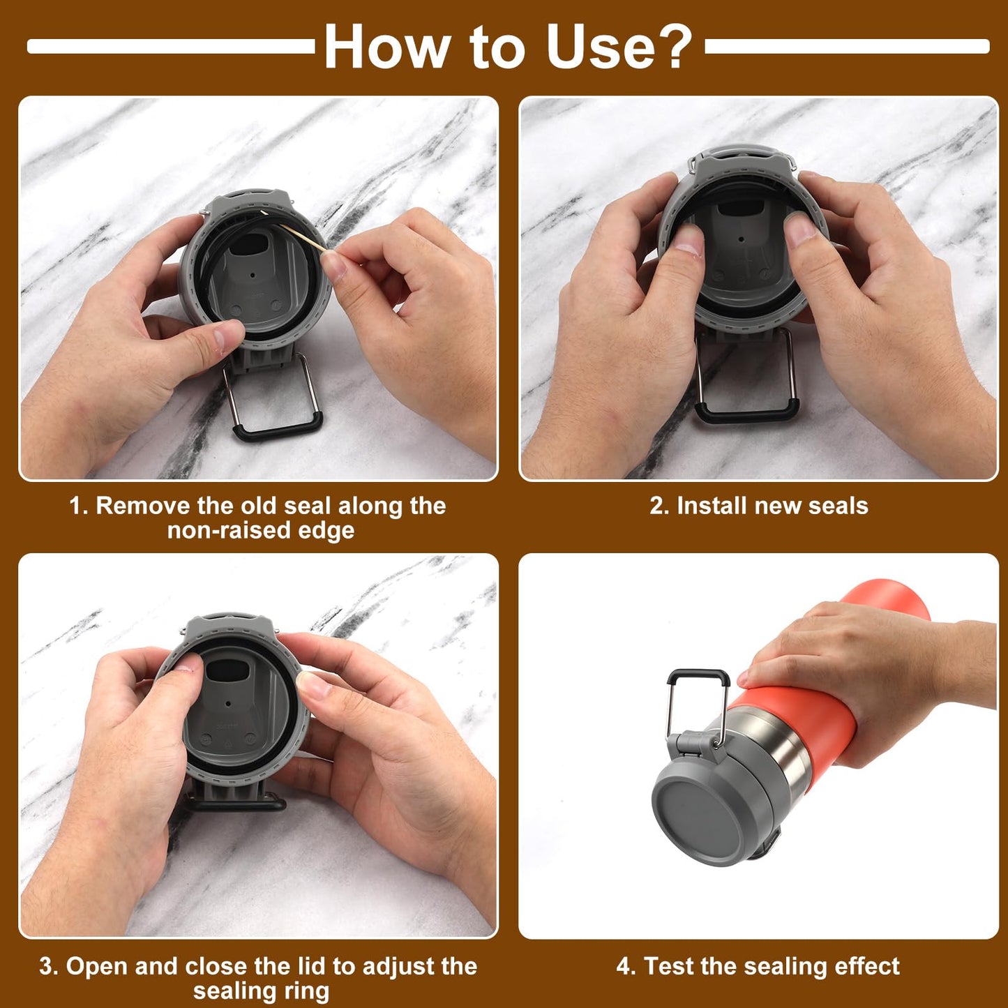 6pcs Water Bottle Lid Gasket, Silicone Water Bottle Seal Ring Replacement Glass Cup Gasket for 24oz 36oz Water Bottle Replacement Compatible with Stanley Quick FLIP GO (Black)