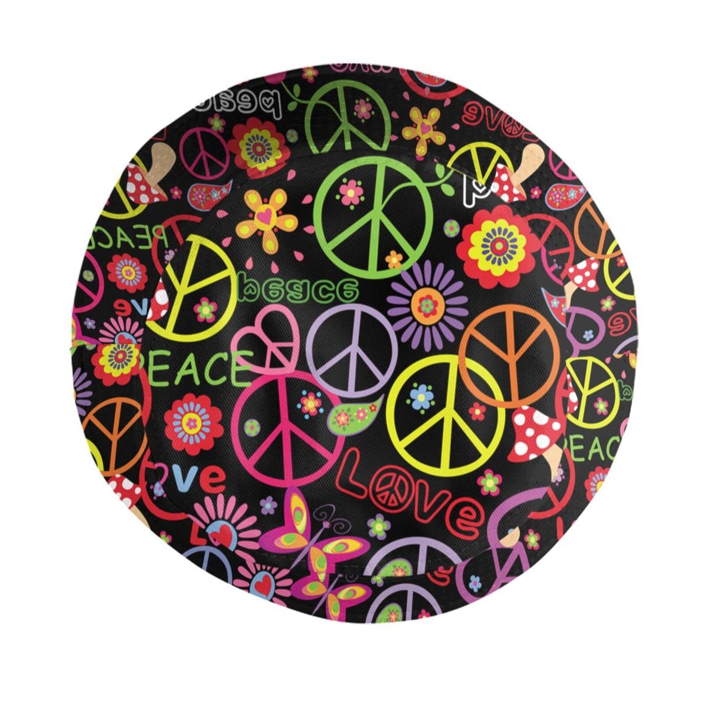 Hippie Peace Sign 60s 70s Bucket Hat Sun Beach Packable Fisherman Cap for Women Men Summer Outdoor Hiking