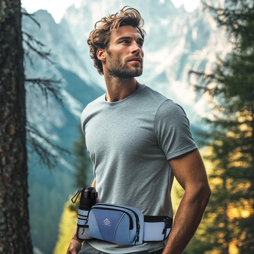 HTZPLOO Fanny Pack for Men Women Waist Bag with Water Bottle Holder for Hiking, Travel,Dog Walking, Workout (Dark Blue)