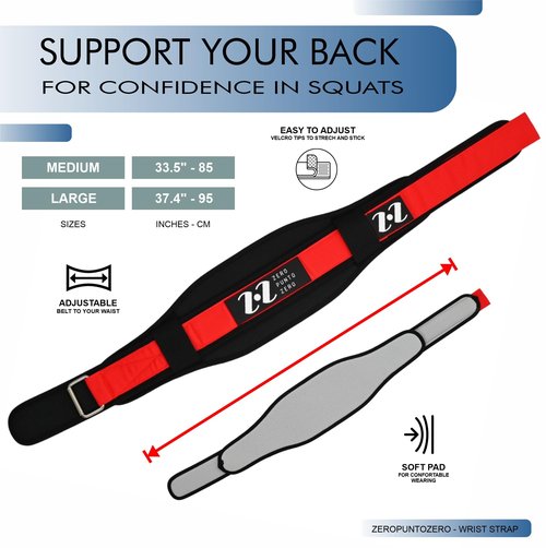 ZEROPUNTOZERO Weight Training Kit – Squats and Deadlift – Gym Portable Bag, 8-Figure Wrist Straps & Weightlifting Belt – Perfect for Men & Women Strength Training, Squats & Weight Workouts (Medium)