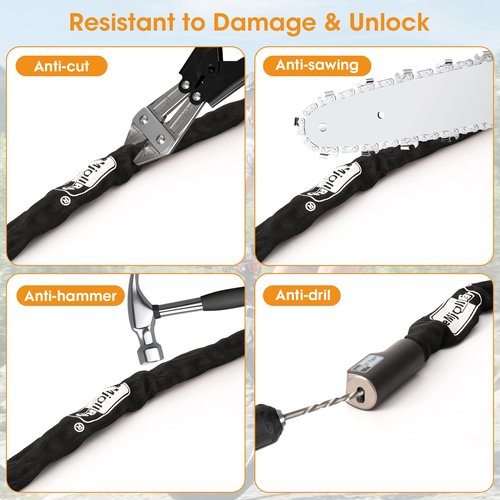 eMjollRay E-Scooter Lock,E-Scooter Chain Lock with 2 Keys,2.62 ft Heavy Duty Anti-Theft Bike Chain Lock,Security Chain Links Lock for E Scooters,Bikes,Motorcycle,Gates(6mm Thick)