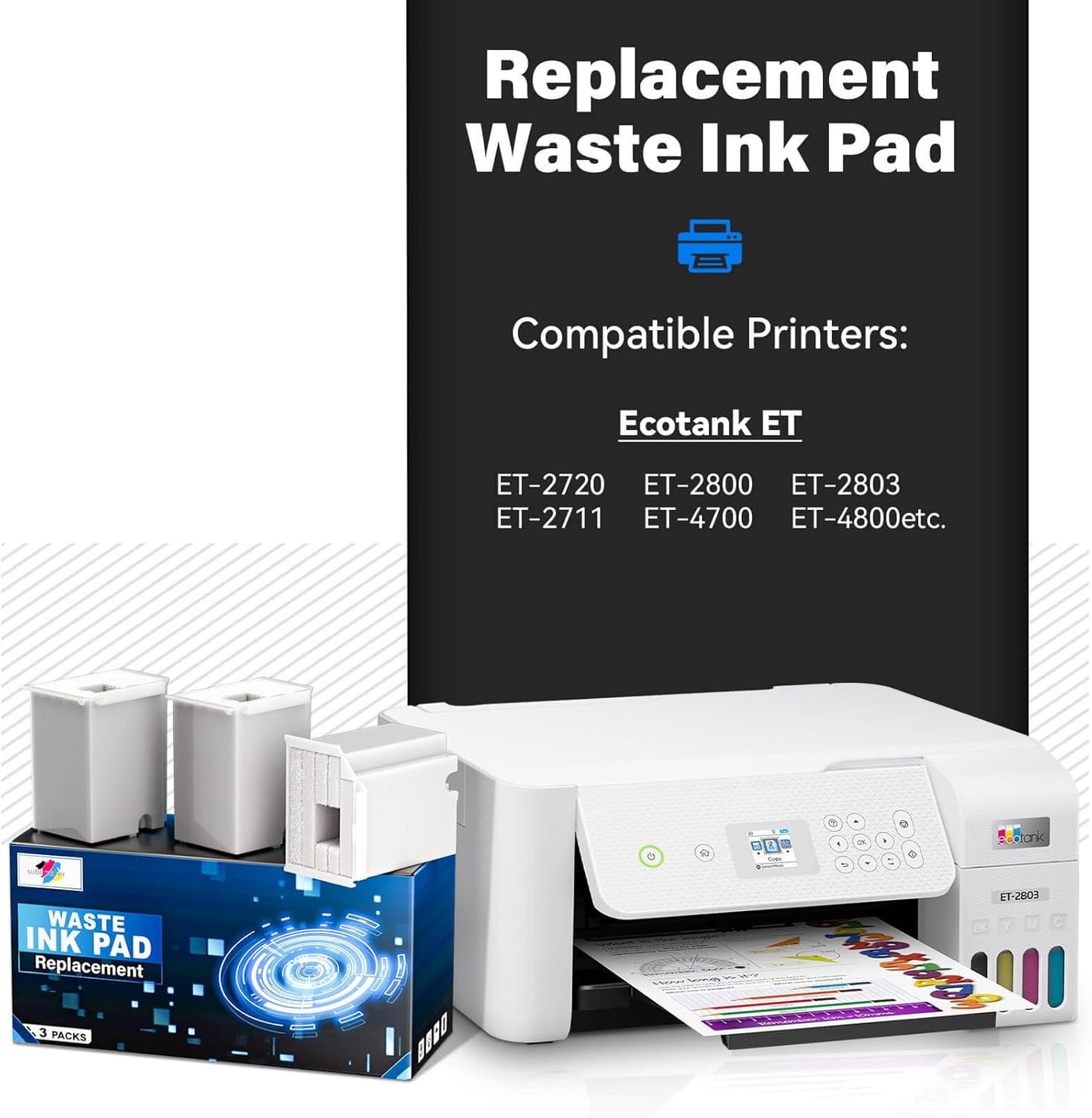 Waste Ink Pad Replacement with Reset Software Compatible Replacement for Ecotank ET-2800 ET-4800 ET-2720 ET-2803 ET-2400 ET-4700 ET2800 Printer, Maintenance Box with Reset Software (3 Pack)