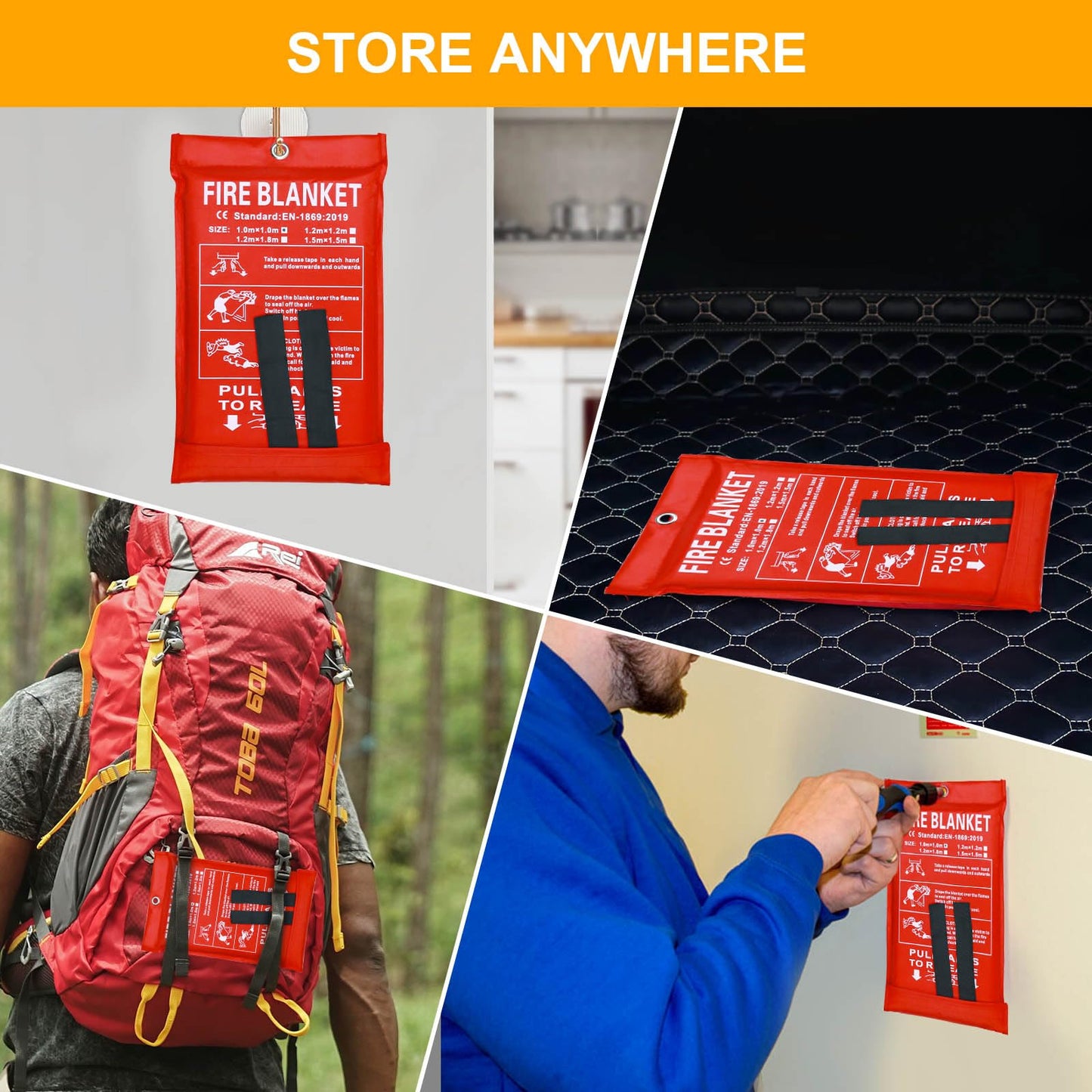 JT JUSTIME Fire Blanket Emergency for Home Kitchen, Fiberglass Fire Suppression Blanket for School, Fireplace, Outdoor Grill, Car, Office, Warehouse (1 Pack)