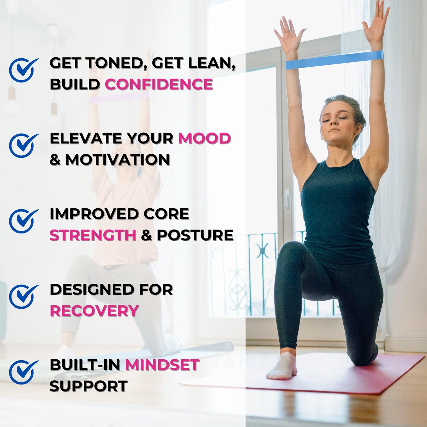 FayeFit Resistance Bands for Working Out – Exercise Bands Resistance Loops, Workout Bands, Physical Therapy Bands. Set of 5 Stretch Bands for Exercise at Home + Carry Bag. Legs, Booty, Arms.