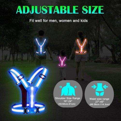 OMKHE LED Reflective Vest Running Gear, Lights Up Running Vest Rechargeable, High Visibility Reflective Running Gear for Night Walking Running Cycling Jogging (Blue)