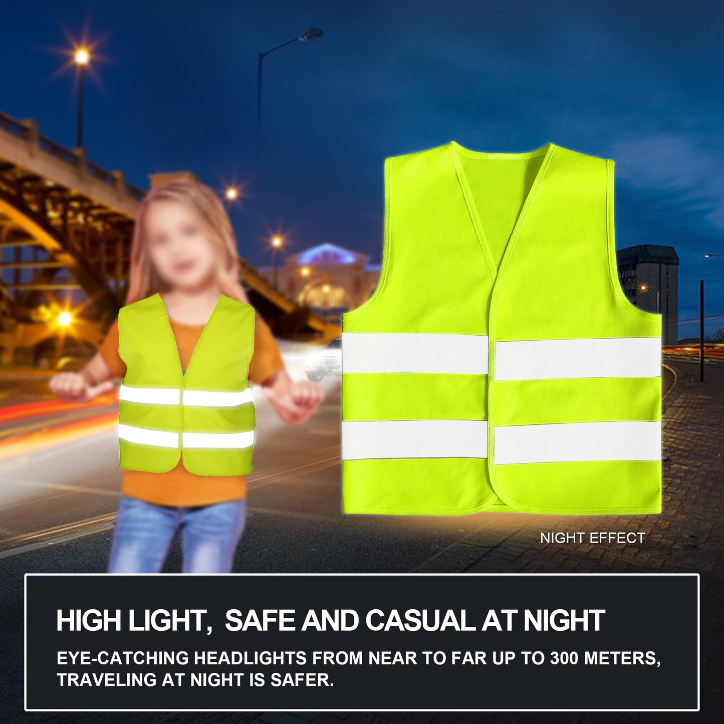 GOOFIT High-Visibility Children's Safety Vest Yellow Reflective Vest Breathable Universal Size Protective Vest for Boys and Girls Pack of 5