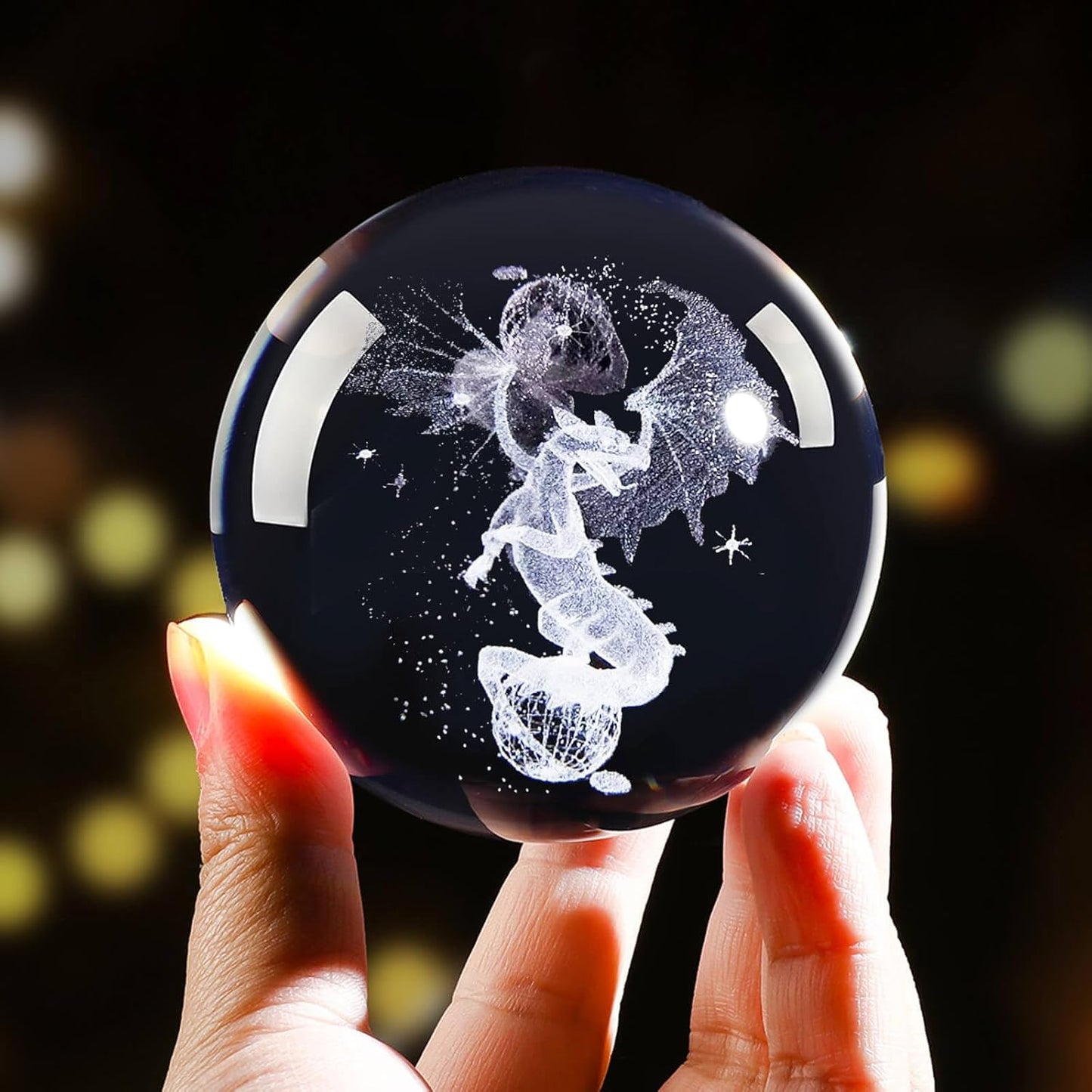 3D Dragon Crystal Ball Paperweight, 60mm Laser Engraved Dragons Figurines Glass Sphere Decorative Balls with Stand, Crystal Dragon Gifts for Women Men Kids (Dragon-New)