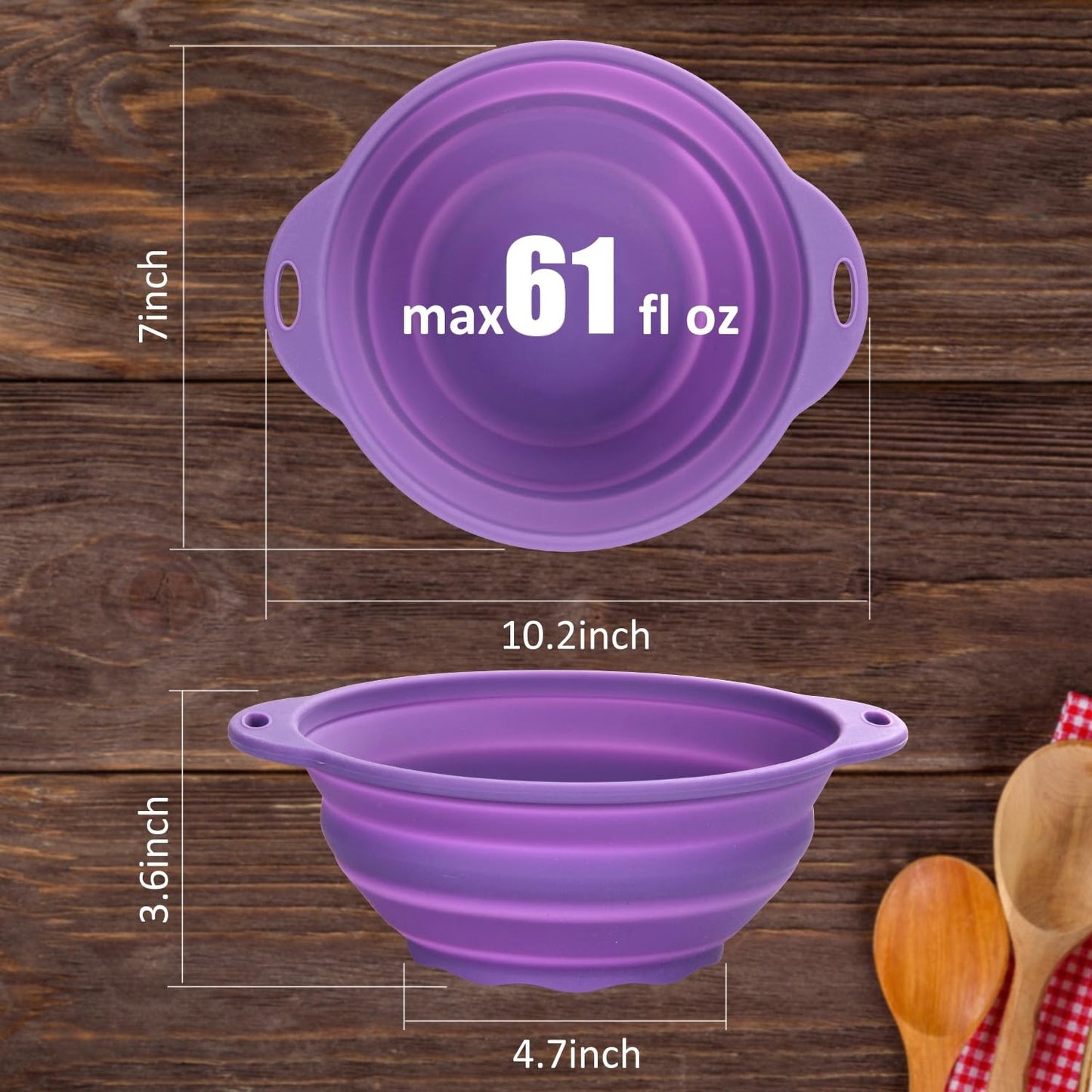 Jovilife Collapsible Mixing Bowl 2 Pack Camping Bowl Outdoor Hiking Travel 61 oz Collapsible Bowl for Storage and Mixing Food-Grade Silicone Food Storage Container(Purple)