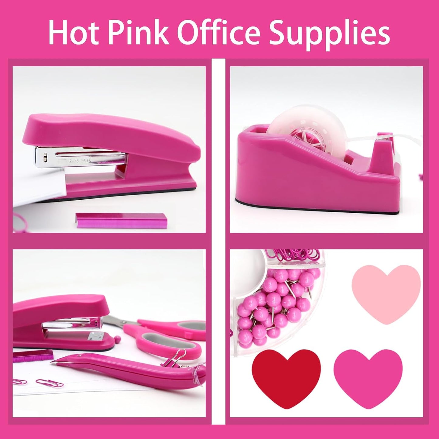 White Office Supplies, UPIHO White Desk Accessories, Stapler and Tape Dispenser Set for Women with Stapler,Tape Dispenser, Staple Remover, Staples,Scissor and Tabs for Students Office Clerks