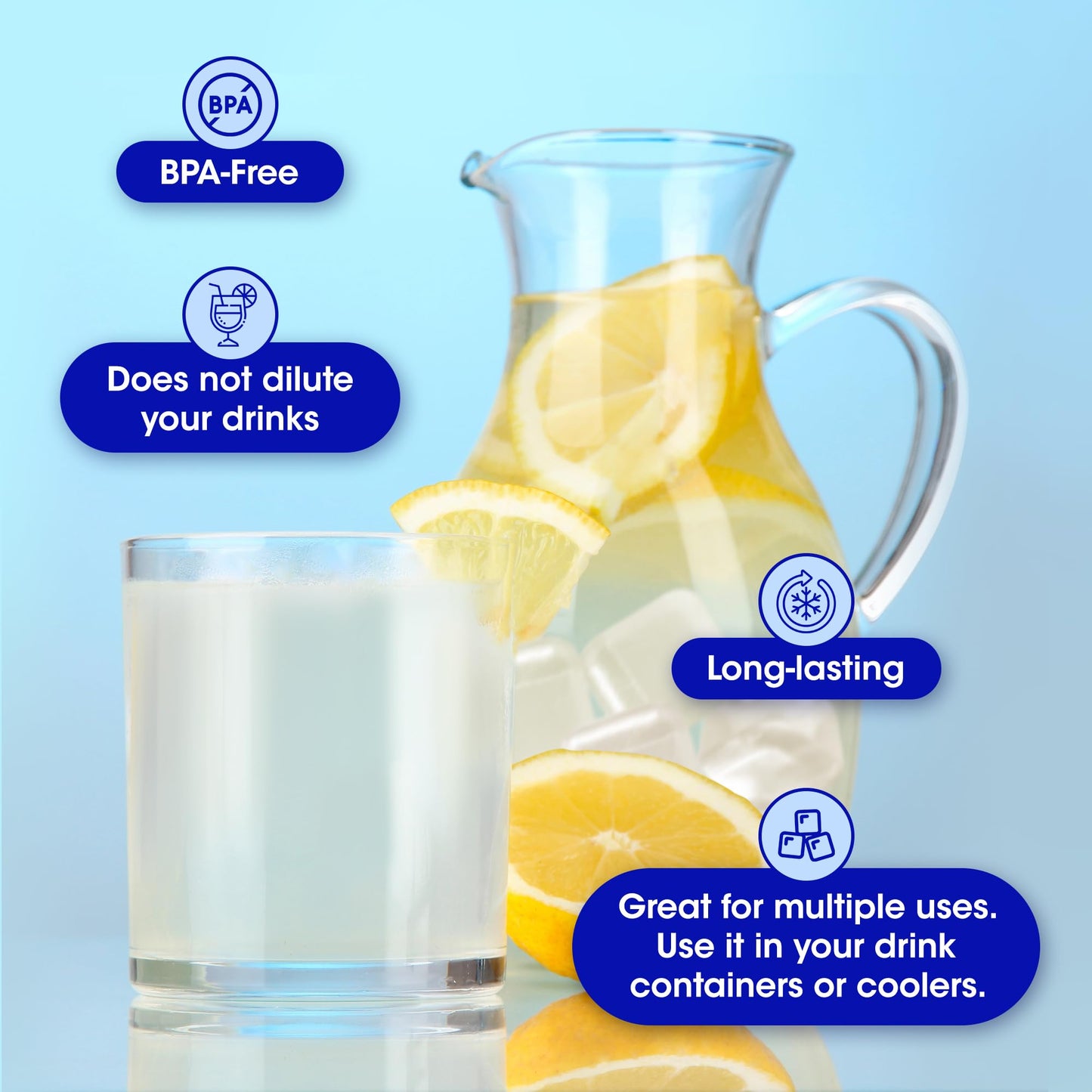 Extra Large Reusable Ice Cubes (2.2" Sq.) 6-Pack - BPA Free Plastic - Great for Cryotherapy Machines, Cold Therapy Units, (Clear)