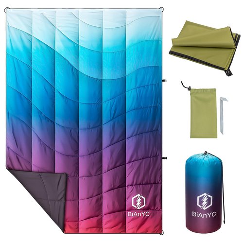 B2Jiu Down Camping Blanket Packable, Lightweight Puffy Blanket with Ground Sheet Waterproof Windproof Warm Outdoor Travel Quilt for Hammock, Hiking, Backpacking, Sleeping, Picnic, Beach