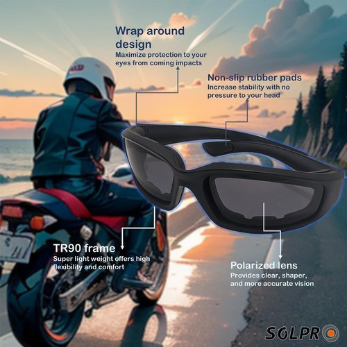 SOL PRO Motorcycle Riding Glasses, Polarized Lens 100% UVB/UVB, Super Light, For Outdoor Activity Sports