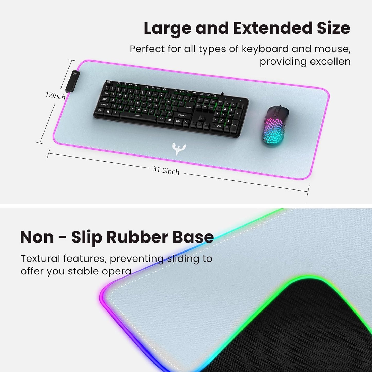 BladeHawks Extra Large RGB Gaming Mouse Pad-14 Light Modes, Extended Soft LED Mouse Pad, Anti-Slip Rubber Base, Computer Keyboard Mousepad Mat (31.5 x 12 Inch)
