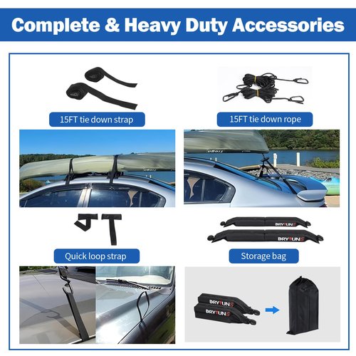 Drytuns Surfboard Rack for Car, Paddle Board Car Rack, Surf Racks for Cars, Universal Soft Roof Racks for Kayak SUP Canoe, Complete Set