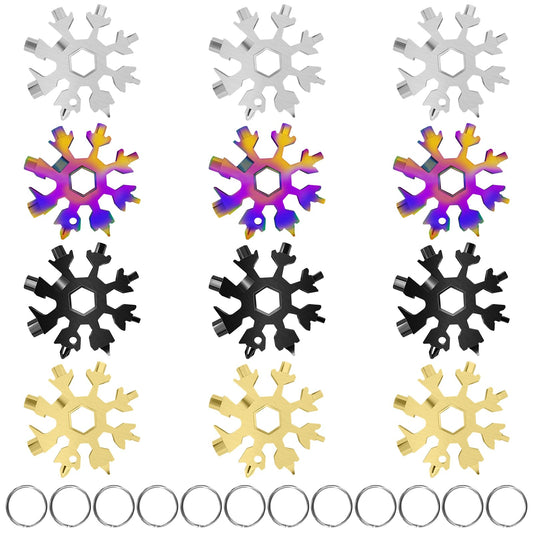 18-in-1 Snowflake Multitool, 12 Packs Stainless Steel Snowflake Wrench/Bottle Opener/Screwdriver Kit, Stainless Steel Portable Star Tool for Christmas Great Gifts