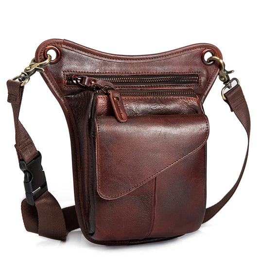 Hiking Waist Pack Leather Drop Leg Bag for Women Men Motorcycle Bike Outdoor Travel Sports Tactical Riding Camping Belt Bum Pouch Small Shoulder Bag (#05Burgundy)