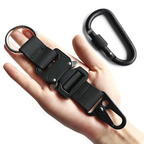 aYrap military stainless steel tactical keychains for men, quick release keychain key clip for belt EDC Gear accessories with HK Clip Heavy Duty Carabiner Include Black