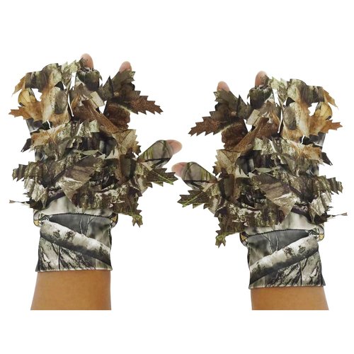LOOGU Camouflage Hunting Gloves, 3D Leafy Camo, Anti-Slip Fingerless, Lightweight for Outdoor Hunting, Fishing