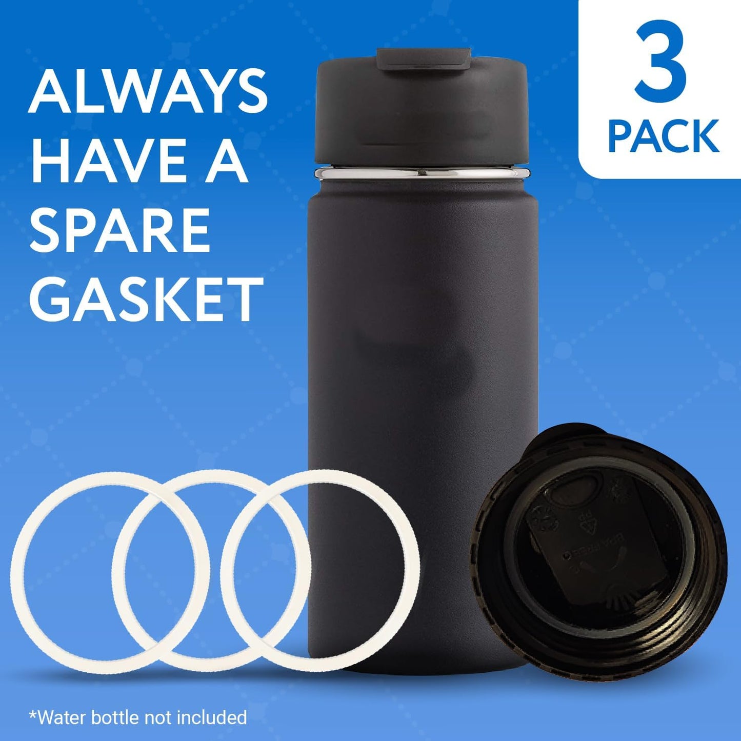 IMPRESA 3 Gaskets For Hydro Flask Wide Mouth Lid - No BPA, Phthalate, Latex Wide Mouth Water Bottle Gasket