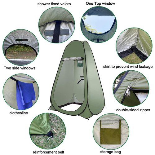 Petgin Portable Outdoor Camping Toilet Kit for Adults,Pop Up Privacy Tent, Camping Folding Toilet, 30 Toilet Bags, Washable Foldable for Travel, RV, Car, Beach, Hiking-Army Green