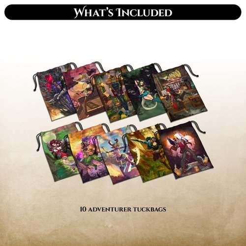 Middara Adventurer Tuck Bags - Compatible with Middara Unintentional Malum: Act 1 Board Game - Oversized Pouches for JRPG Table Games - Interactive Fantasy Board Game Accessories - (10 Pack)