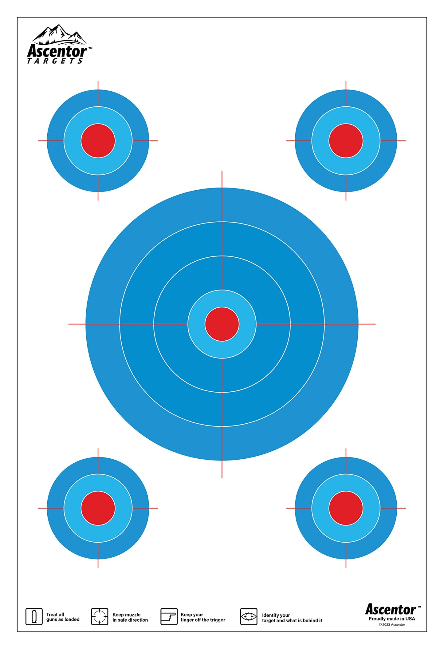 Ascentor Precision Marksmanship Shooting Target for Rifles and Pistols - 5 Aiming Zones - Size 12 x 18 - Pack of 20 - Blue