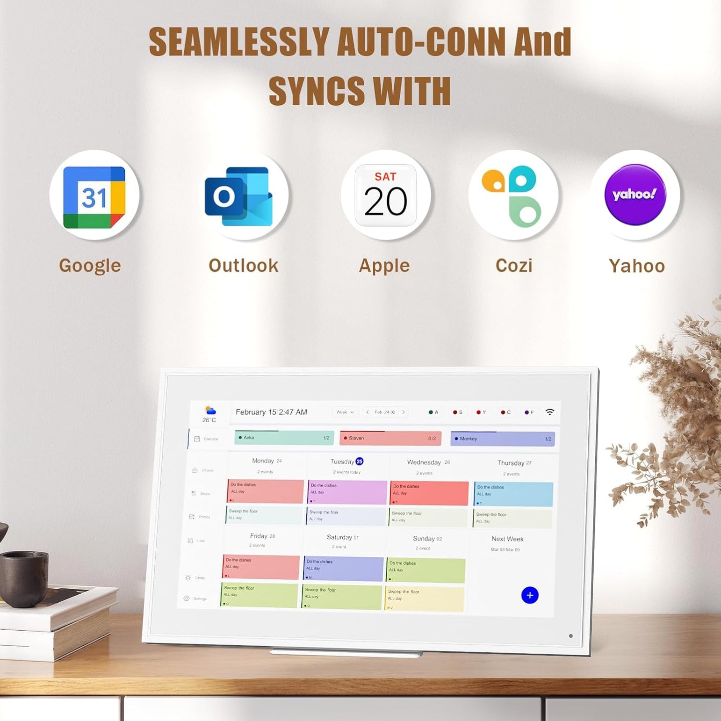 Smart Digital Calendar: 21.5-Inch Electronic Wall Calendars & Chore Chart, Full HD Interactive Touchscreen Display for Family Schedules Planner,Seamless Scheduling/Organizing-Wall/Desk Mountable