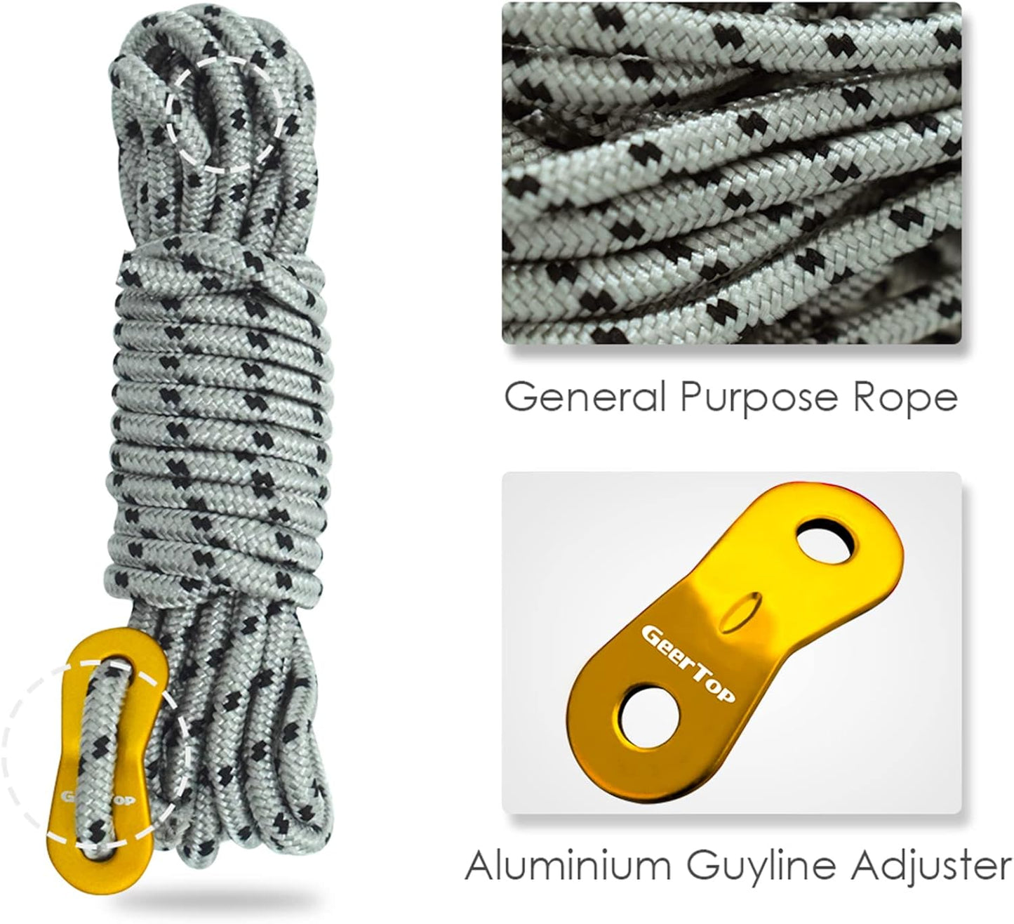 GEERTOP 6 Pack 5 mm Guy Lines Ultralight Tent Cords with Aluminum Adjuster Tensioner Outdoor Camping Guylines Ropes for Tent Tarp, Canopy Shelter, Climbing, Hiking Backpacking Survival Gear