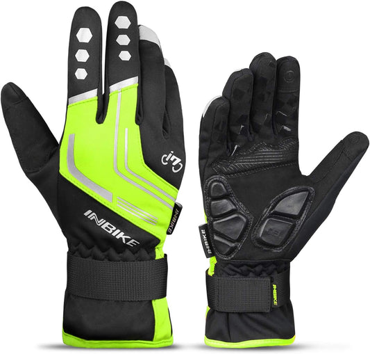 INBIKE Cycling Gloves for Men Winter Windproof Reflective Thermal Gel Pads Touch Screen