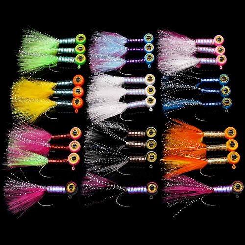 LURELINK Marabou Hair Jigs - Crappie & Panfish Fishing Baits & Lures Kit - 1/8, 1/16, 1/32 oz (Ultra Flash 30 Master Jigs, 1.8g)