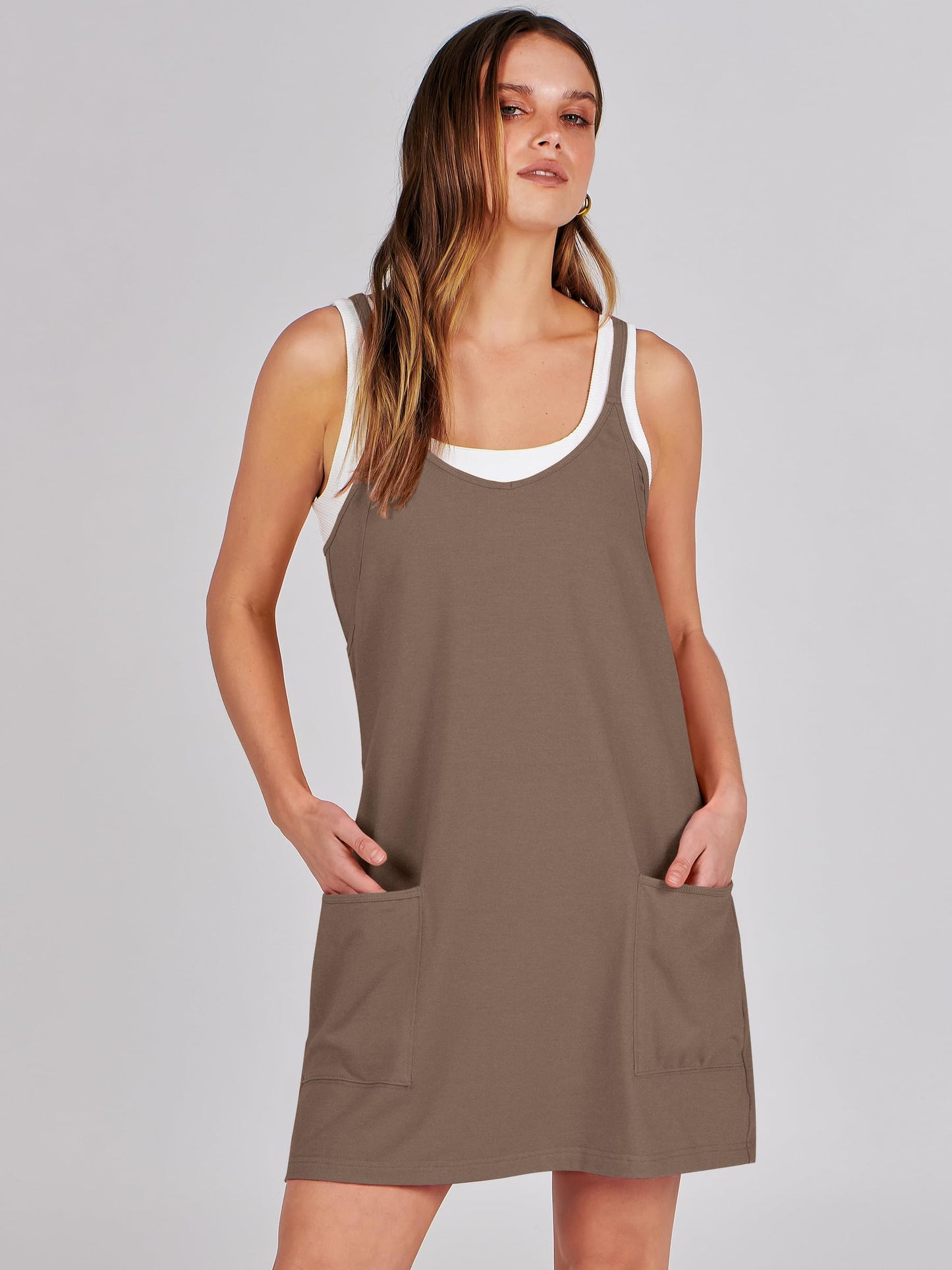 ANRABESS Women Athletic Dress Summer Tennis Workout Active Sports Mini Romper Dress Built in Shorts Travel Vacation Clothes Coffee X-Large