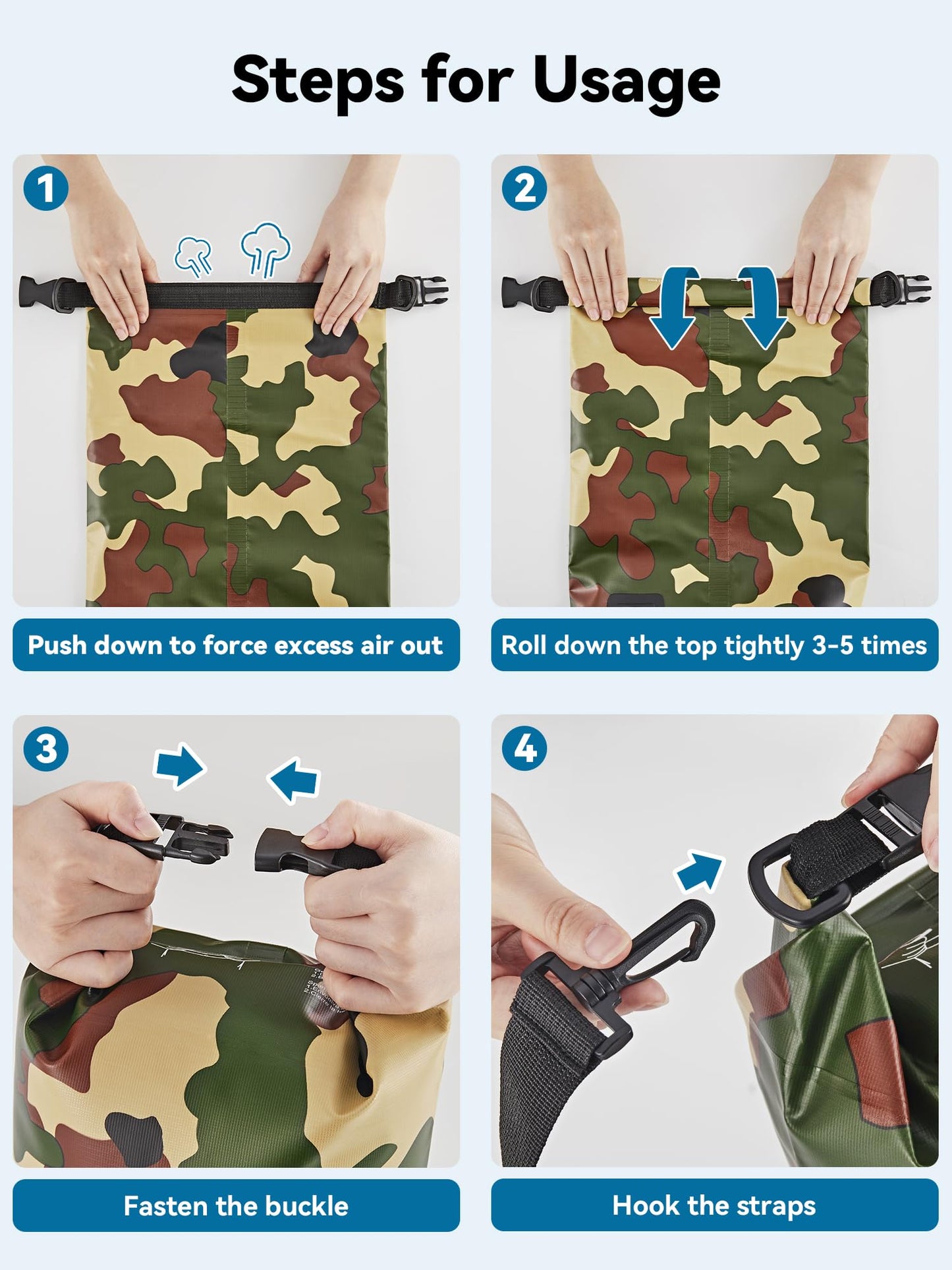 HEETA Waterproof Dry Bag for Women Men, Roll Top Lightweight Dry Storage Bag Backpack with Emergency Whistle for Travel, Kayaking, Boating, Camping, Beach, Cruise Ship Essentials (New Camouflage, 5L)