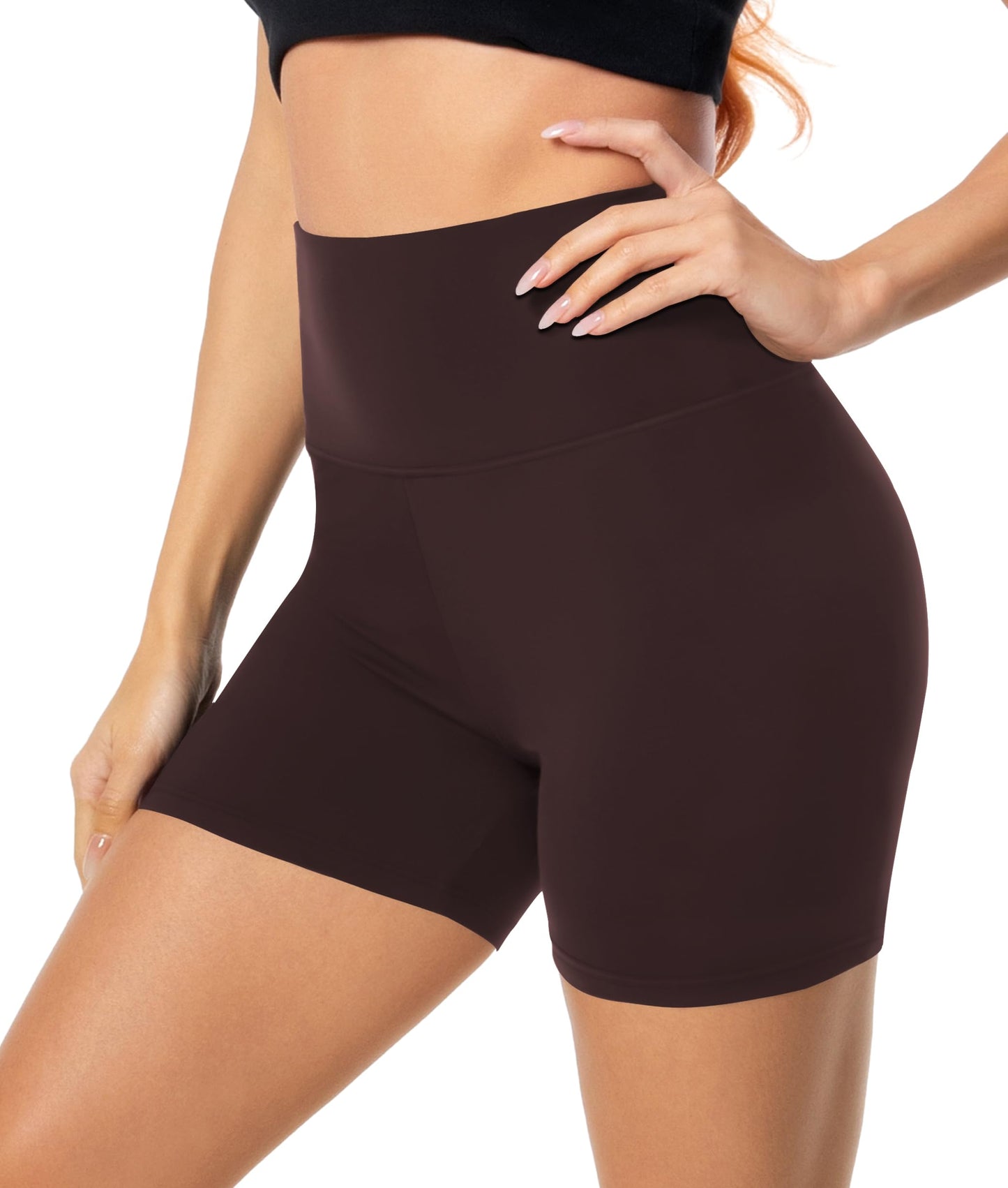 FULLSOFT High Waisted Biker Shorts for Women-5" Tummy Control Fitness Athletic Workout Running Yoga Spring Womens Gym Shorts Deals Christmas Thanks Giving Gifts(Brown,2X-L-3X-L)