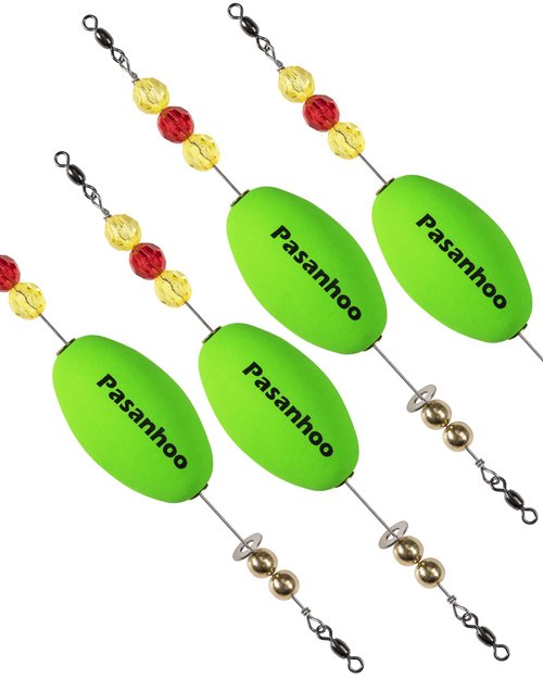 Pasanhoo Popping Corks for Saltwater Fishing Floats Speckled Trout Redfish Rattle Bobbers Rigs 4 pcs (Oval, Green)