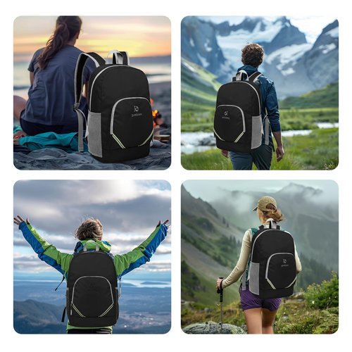 Monica Muse Hiking Backpack, 25l Lightweight Packable Travel Camping Outdoor Sports Backpack, Water Resistant Foldable Travel Daypack for Men Women, Black