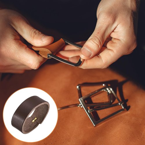 uxcell 4Pcs Leather Belt Loop Keepers, 11.5cm Outer Girth Belt Strap Ring Buckle for DIY Craft Bag Belt Fixing (Coffee)