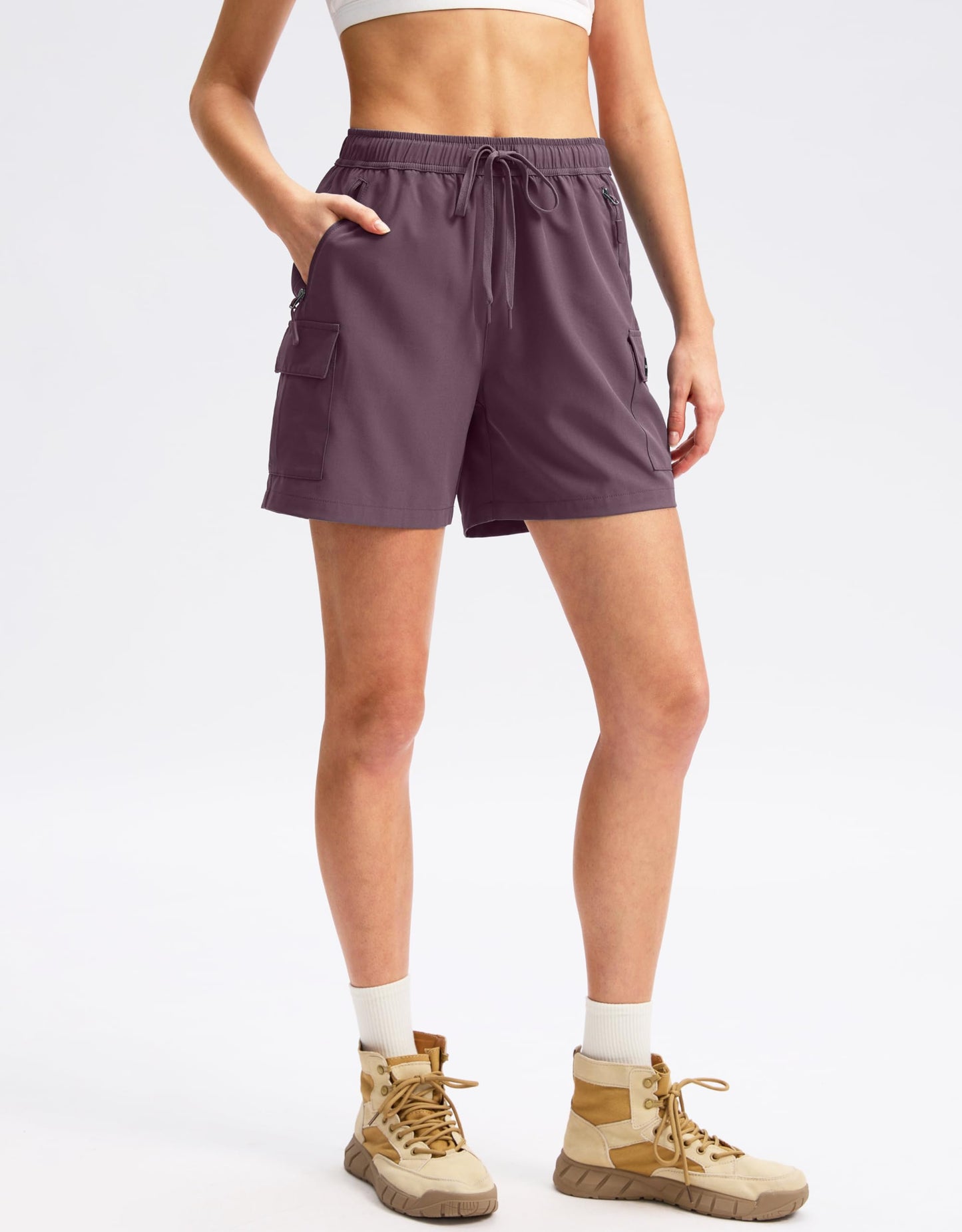 SANTINY Women's 5''/ 7''/9'' Hiking Cargo Shorts Quick Dry Lightweight Summer Shorts for Women Athletic Golf Zipper Pockets(Dusty Purple_XS)
