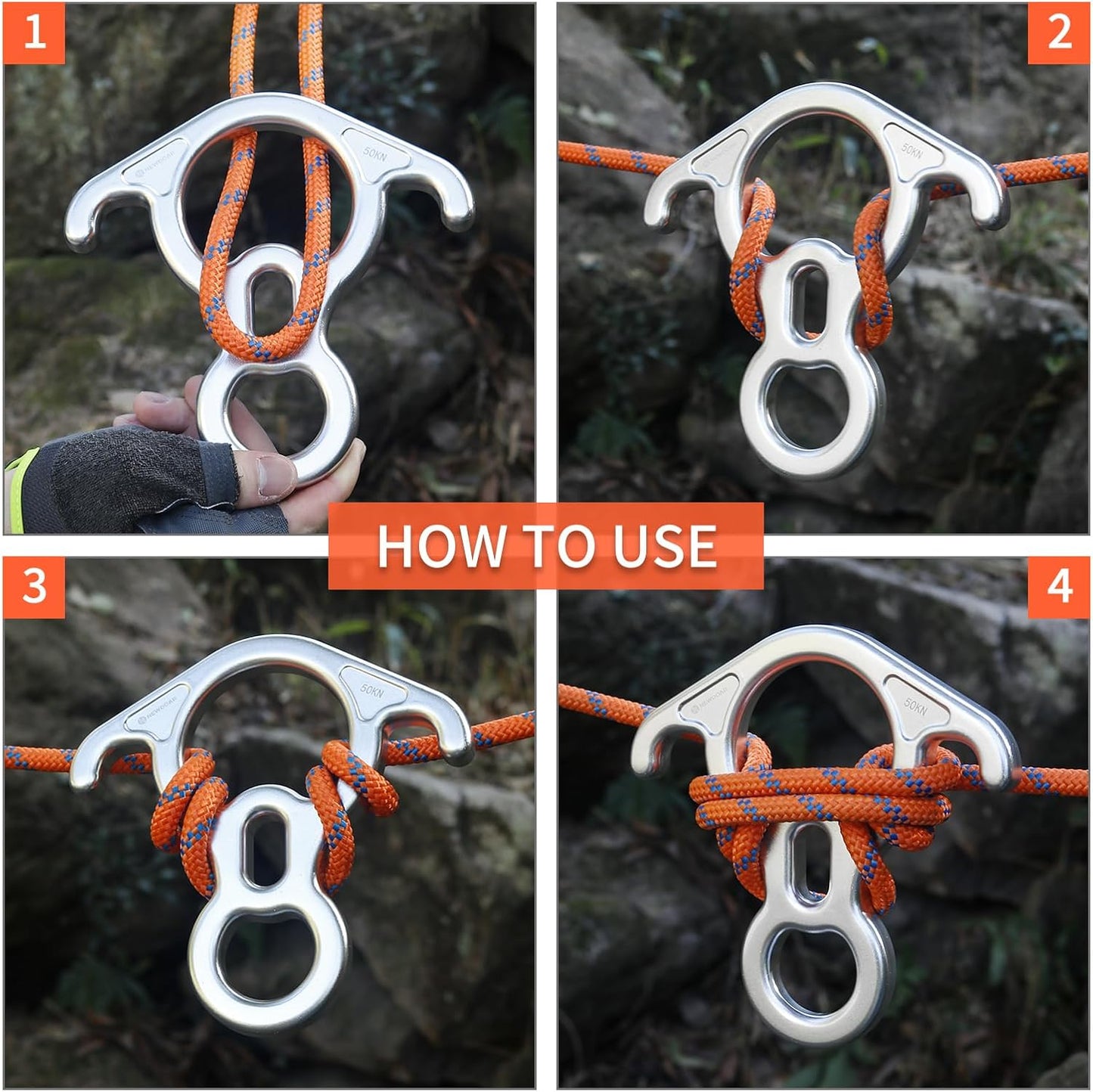NewDoar 50KN 11000 LBF Rescue Figure,8 Descender Large Bent-Ear Belaying and Rappelling Gear Belay Device for Rock Climbing, Aerial Dance,Ziplining and Peak Rescue 7075 Aluminum Alloy