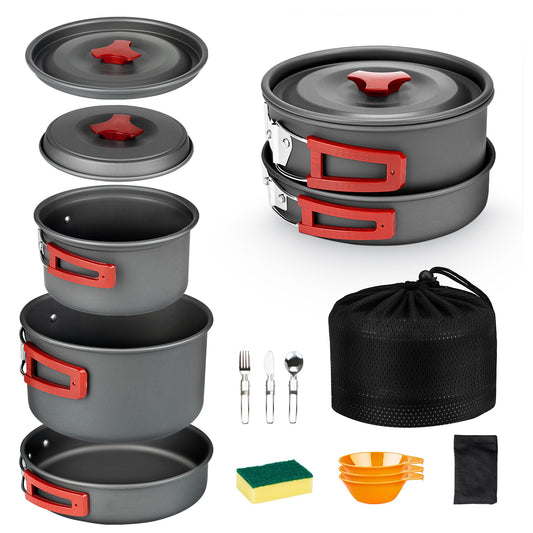 Alocs 13pcs Camping Cookware, Portable Camping Essentials with Accessories, Camping Gear Camping Cooking Set for Outdoor Cooking, Backpacking, Hiking and Picnic.