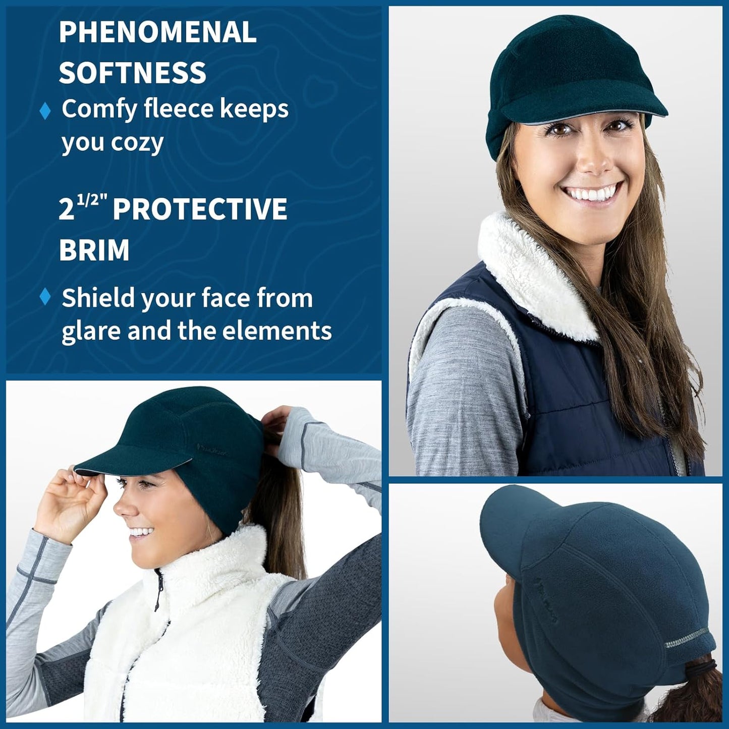 TrailHeads Fleece Ponytail Hat for Women – Trailblazer Reflective Winter Hat with Ponytail Hole for Workouts
