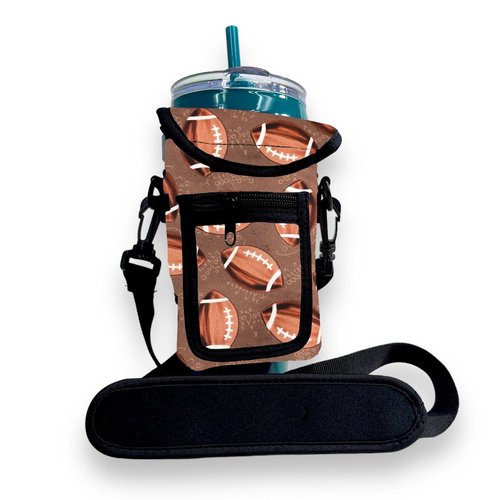 Drink Handlers Around Drink Wrap with Pocket Purse - Versatile Water Bottle Holder with Strap, Ideal for Gym, Travel, Running - 30-40oz Tumbler, Carrier Bag, Football