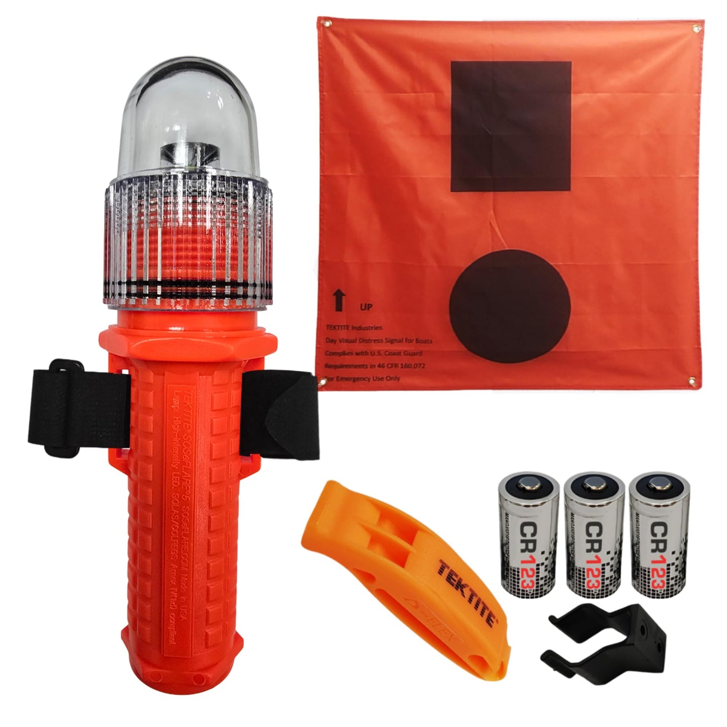 TEKTITE® SOSeFLARE 5 NO MORE FLARES! Electronic Boat Distress Flare w/Flag and Audible Signal Kit- USCG & SOLAS Compliant Marine Safety Signal - Waterproof LED & Audible Locator for Boats
